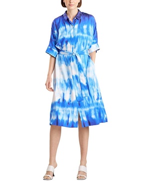 Natori Belted Silk-Blend Shirtdress