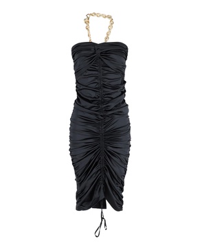 roxy chain-detail ruched midi dress in black silk