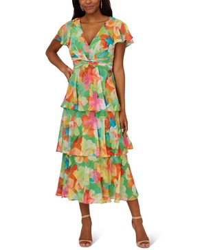 Adrianna Papell Tiered Chiffon Midi Dress