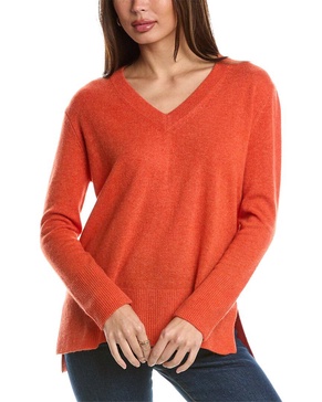 high-low seamed v-neck cashmere sweater