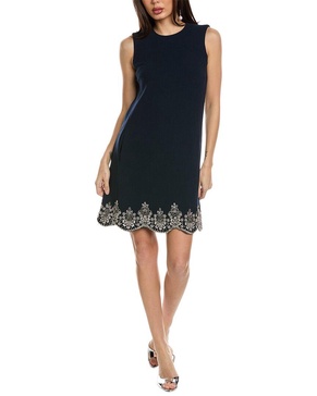 Oscar de la Renta Sleeveless Crystal Scallop Embellished Silk-Lined Wool-Blend
Shift Dress