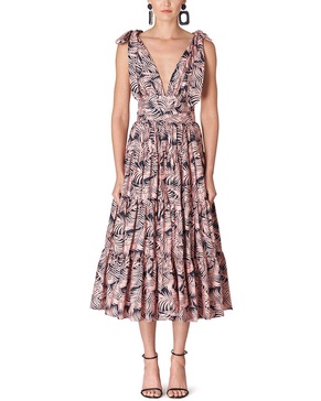 Carolina Herrera Deep V-Neck Tiered Midi Dress 