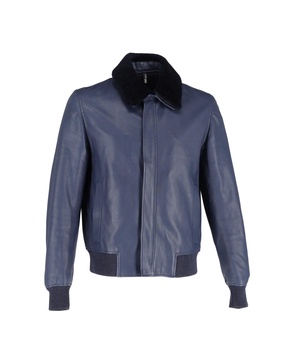 dior fur collar jacket in navy blue leather