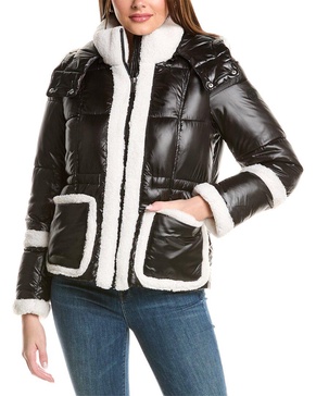 sherpa trim puffer coat