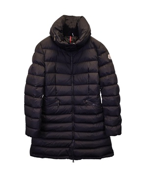 flammette zip-away hood quilted-down coat in black nylon