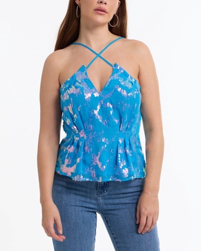 women's sequin chiffon cross neck blouse