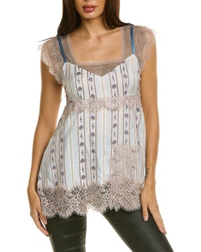 LANVIN Lace Trim Silk Top