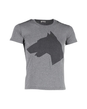 dark bite dog graphic t-shirt in grey cotton