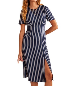 striped asymmetric midi dress