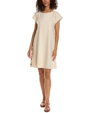 side button linen-blend swing dress