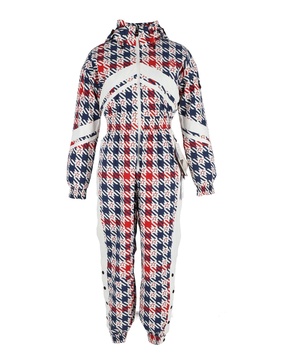 stoke hooded technical-gingham ski suit in multicolor polyester