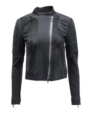 shezi k combo moto jacket in black suede