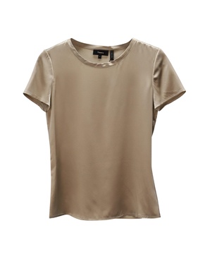 metallic short sleeve t-shirt in beige silk