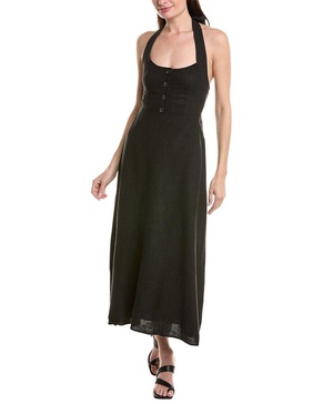 button front linen-blend maxi dress