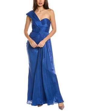 draped one-shoulder gown