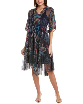 Johnny Was Elrey Kaftan Mesh Midi Dress