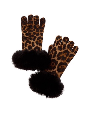 leopard print cashmere gloves