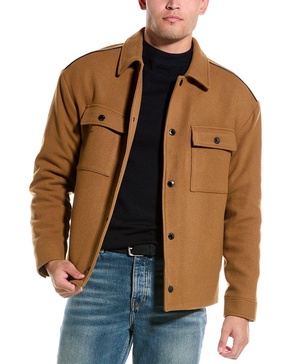 leather-trim wool-blend jacket