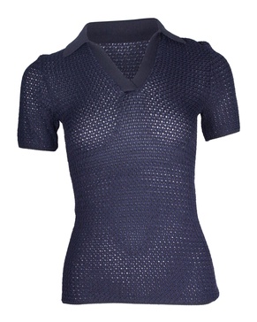 basket-weave polo shirt in navy blue viscose