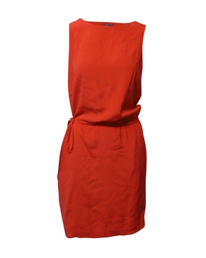 sleeveless drawstring waist sheath dress in red viscose