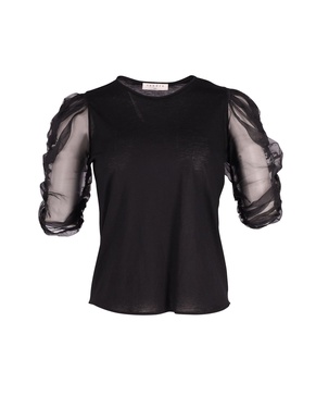 sheer sleeved blouse in black lyocell