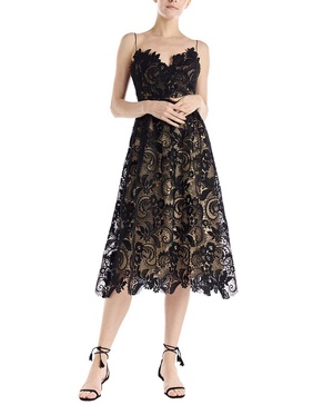 Monique Lhuillier Lace Spaghetti Strap Silk-Lined Dress