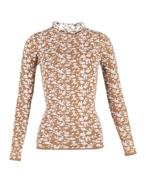 printed long sleeve top in brown viscose