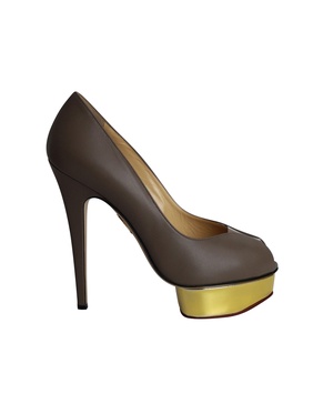 peep-toe platform pumps in grey leather