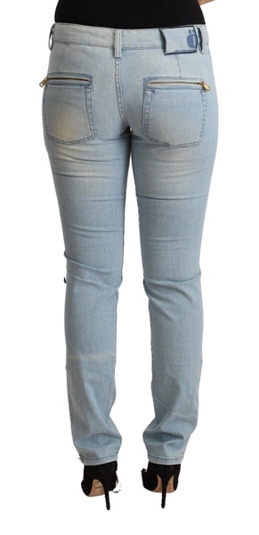 MILA SCHÖN Light Blue Cotton Mid Waist Slim Fit Denim Jeans