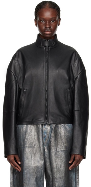 Black Dropped Shoulder Leather Jacket