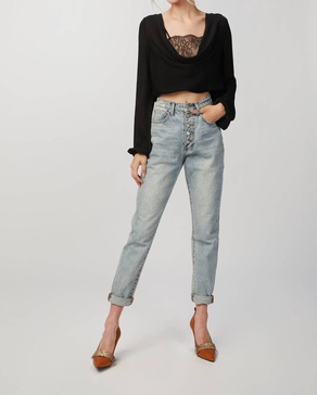 agnes lace-paneled silk blouse in black