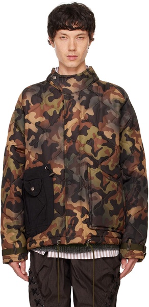 Green Multi-Pocket Camouflage Quilted Jacket