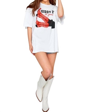 giddy up it's gameday oversized graphic tee in white