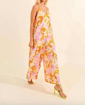 wide printed jumpsuit in yellow/pink