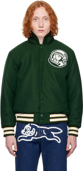 Green Script Logo Varsity Bomber Jacket