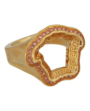 crystal embellished medusa greca ring