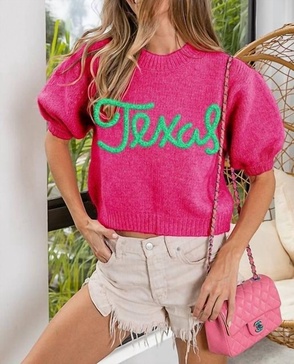 texas short sleeve sweater in pink