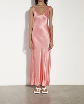 satin tank dress in coral