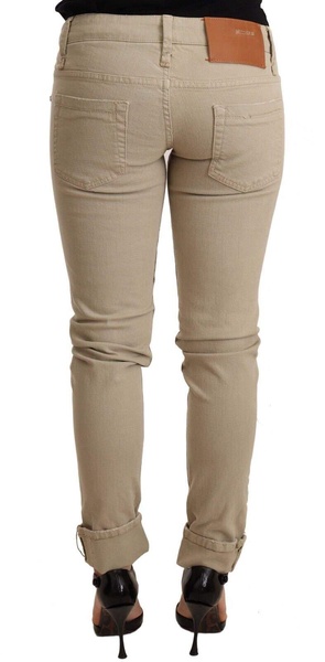 Acht Beige Denim Cotton Bottom Slim Fit Folded Pant