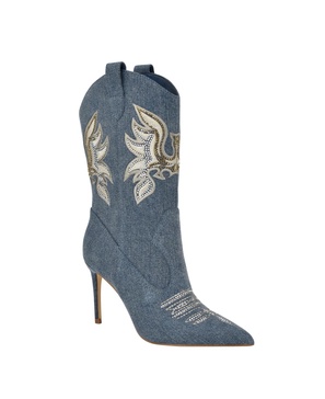 Women's Rasima Denim Rhinestone Embellished High Heel Western Boots