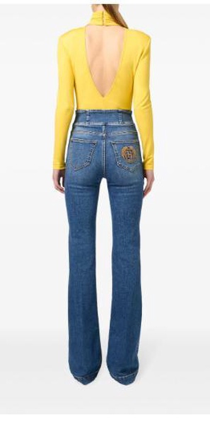 press-stud placket bell-bottom jeans