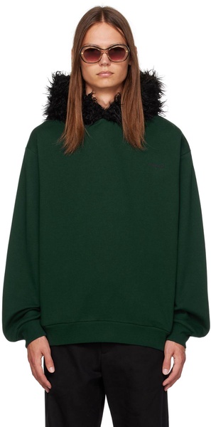 Green Embroidered Faux-Fur Hoodie