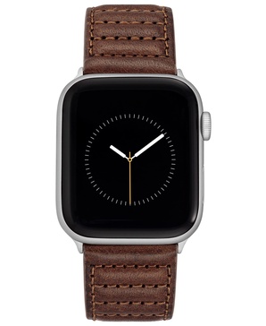 Men's Brown Stitched Pattern Premium Leather Band Compatible with 42/44/45/Ultra/Ultra 2 Apple Watch