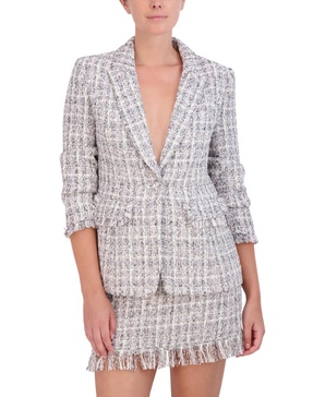 BCBGMAXAZRIA Women's 3/4 Sleeve V Neck Tweed Blazer Jacket