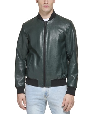 DKNY Men's Faux Leather Varsity Bomber Jacket