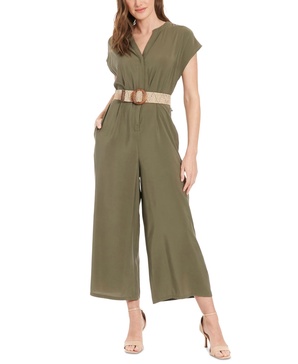 Women's V-Neck Belted Wide-Leg Jumpsuit 