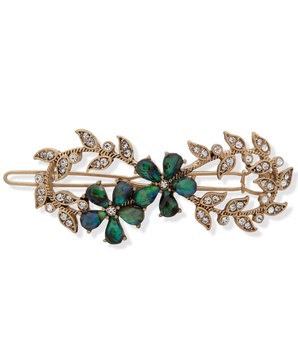 Gold-Tone Crystal & Stone Flower Sprig Hair Barrette