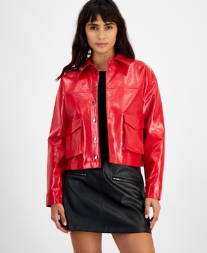 Women's Patent Cropped Snap-Front Jacket, Created for Macy's