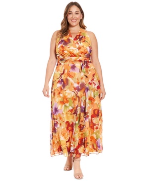 Plus Size Floral-Print Chiffon Maxi Dress