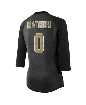 Women's Threads Tyrann Mathieu Black New Orleans Saints Name & Number Raglan 3/4 Sleeve T-shirt